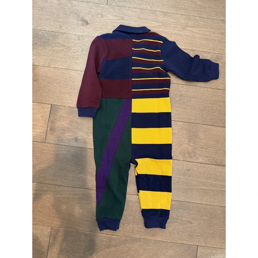 Ralph Lauren Romper Infant 12M Colorblock‎ Rugby Polo One Piece Coverall Striped
